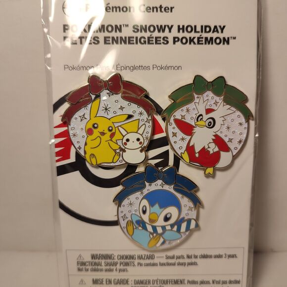 Pokemon TCG Pikachu Delibird Piplup Snowy Holiday Enamel Pin Set Official Badges - Picture 1 of 3